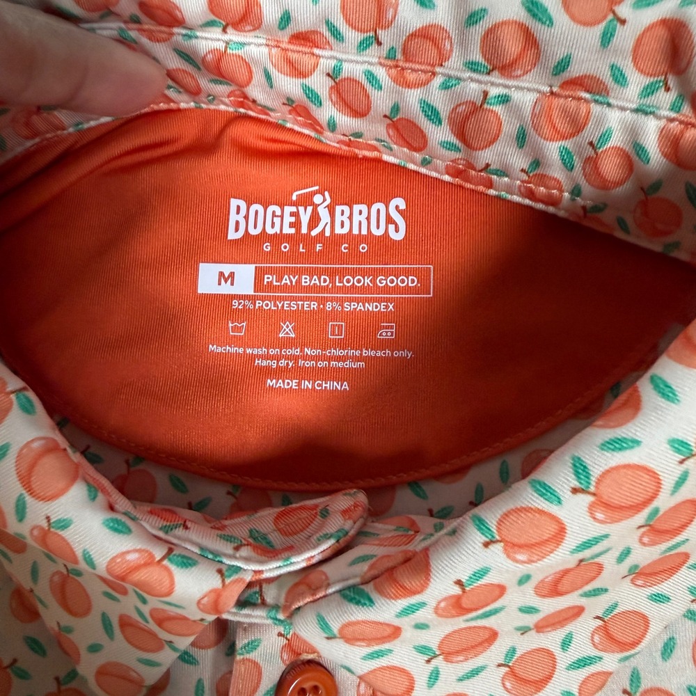 Bogey Bros Peach Tooty Frooty Golf Polo Shirt Mens Medium Orange White Fruit M - Picture 4 of 6